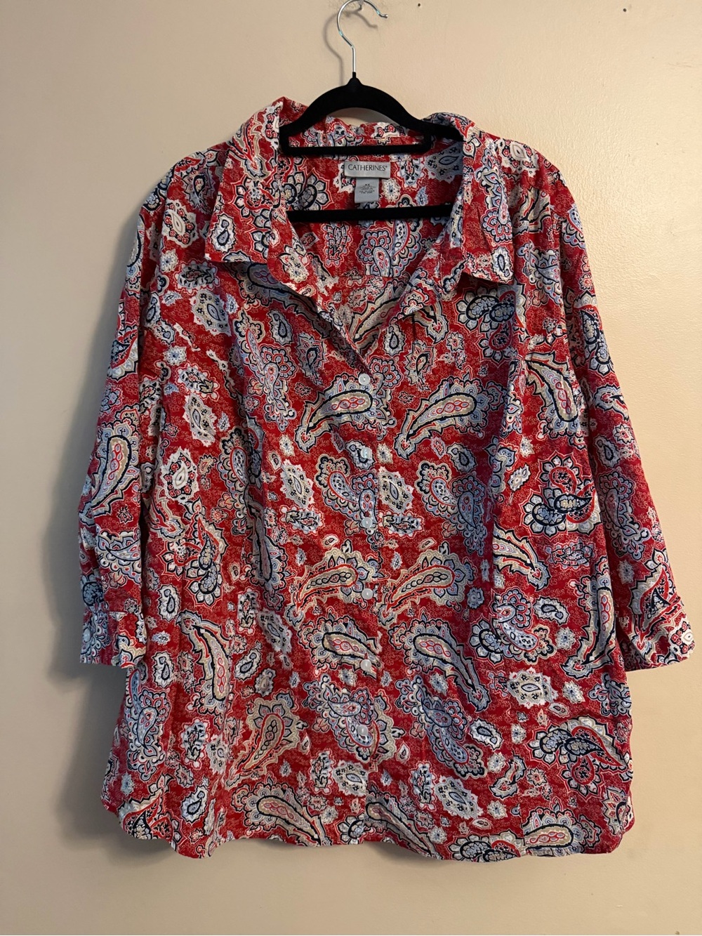 Catherines Red Paisley Collared Tunic Blouse